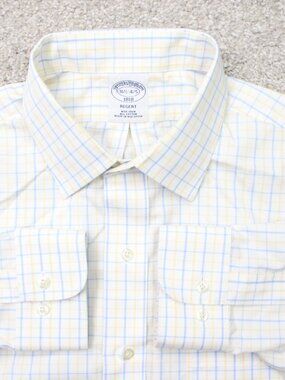 Brooks Brothers Shirt Mens 16 1/2, 4/5 Yellow/Blue Regent Non-Iron Cotton L/S